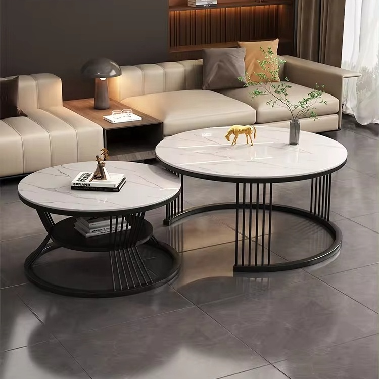 Minimalist Metal coffee table room furniture Round Living Room Center Marble Luxury Nesting Coffee Table Set