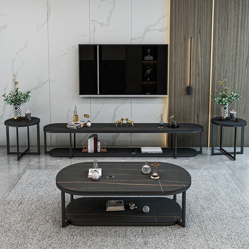 Italian Style Luxury Tea Table with metal Base Living Room Furniture Design Modern slate Coffee Tables and TV stand