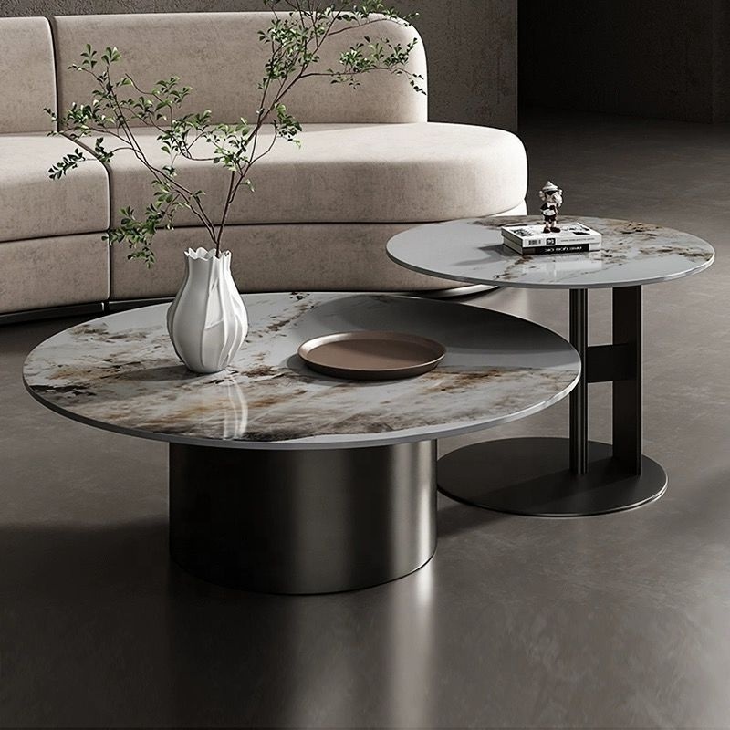 Luxury Living Room Furniture Sets Gold Round Center Table Modern Nordic Stainless Steel Frame Marble Top Coffee Table Sets