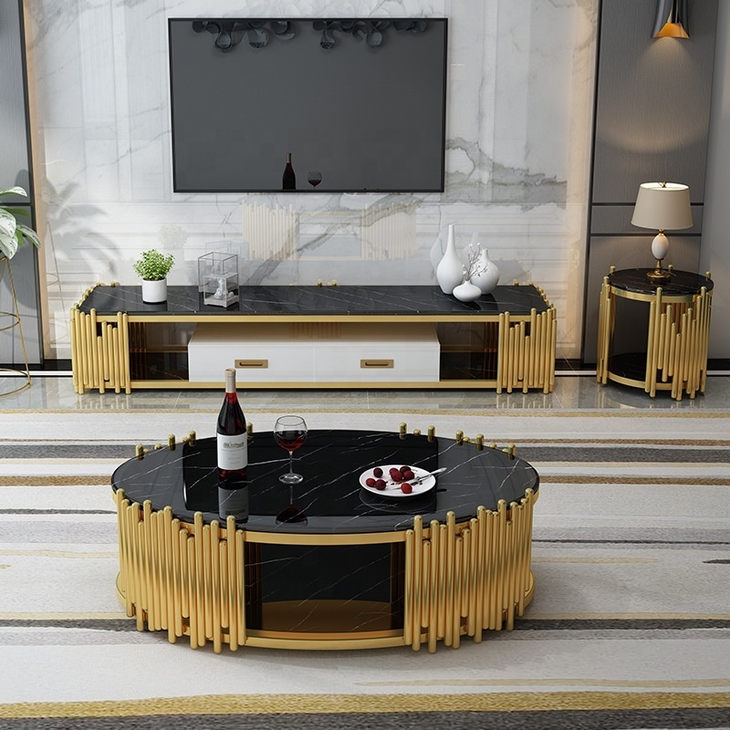 Art luxury salon furniture stainless steel base marble top living room coffee table tempered glass coffee table