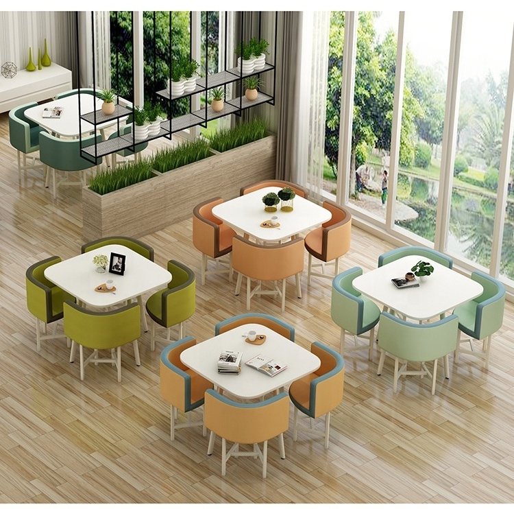 Nordic simple negotiation table set 6 seats home dining table and chairs rectangular office conference table