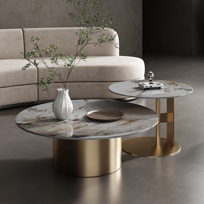 Luxury Living Room Furniture Sets Gold Round Center Table Modern Nordic Stainless Steel Frame Marble Top Coffee Table Sets