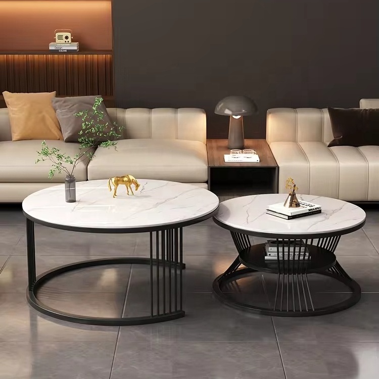 Minimalist Metal coffee table room furniture Round Living Room Center Marble Luxury Nesting Coffee Table Set