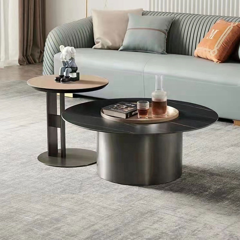 Luxury Living Room Furniture Sets Gold Round Center Table Modern Nordic Stainless Steel Frame Marble Top Coffee Table Sets