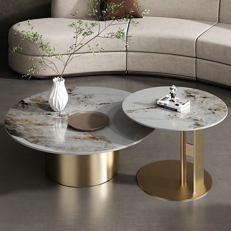 Luxury Living Room Furniture Sets Gold Round Center Table Modern Nordic Stainless Steel Frame Marble Top Coffee Table Sets