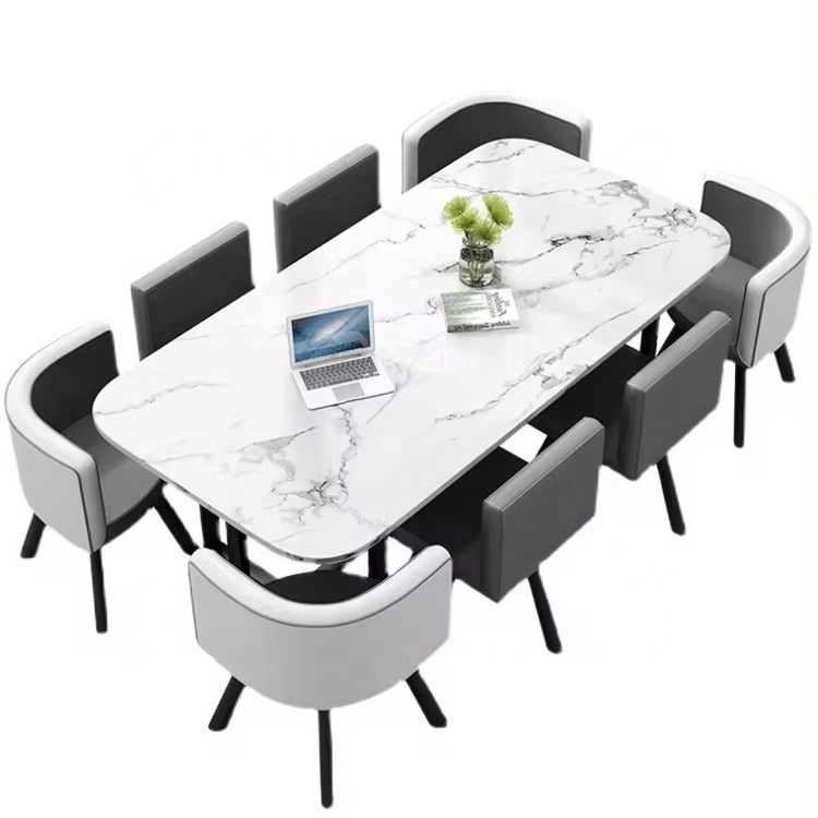 Nordic simple negotiation table set 6 seats home dining table and chairs rectangular office conference table