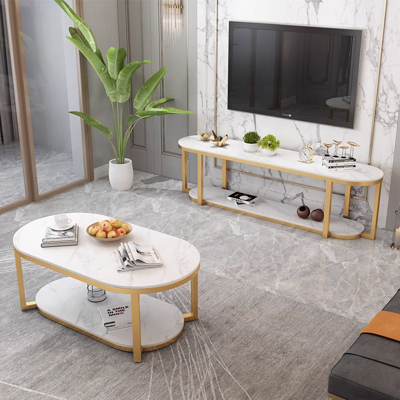 Italian Style Luxury Tea Table with metal Base Living Room Furniture Design Modern slate Coffee Tables and TV stand