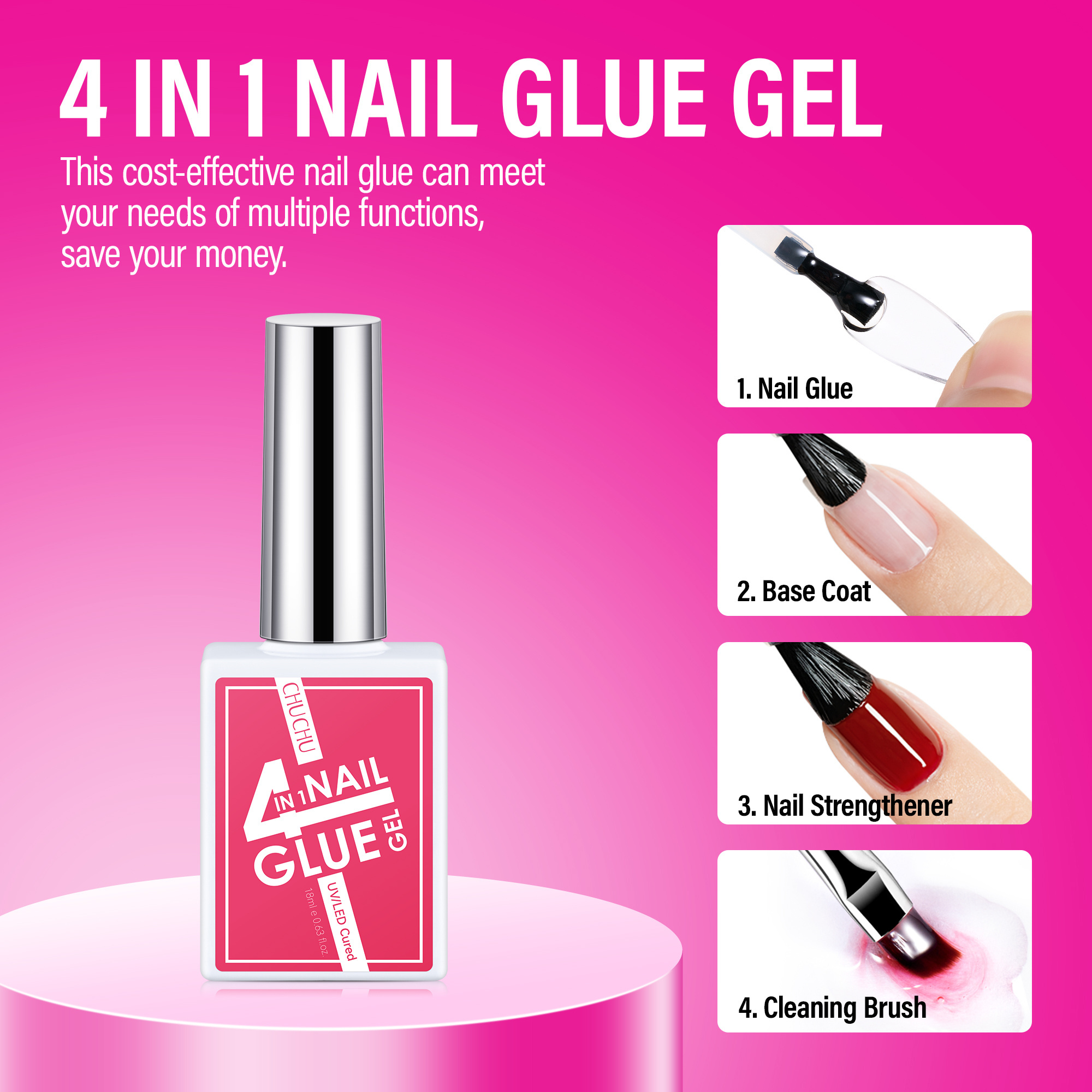 Nail Glue Custom logo Wholesale Brush on Nail Glue 18g for Nail Tips Professional Fast Drying Bond Glue Accept Private Label