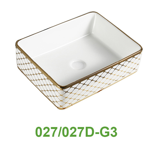 sanitary ware handmade line golden color washroom ceramic sinks art basin counter top wash basin