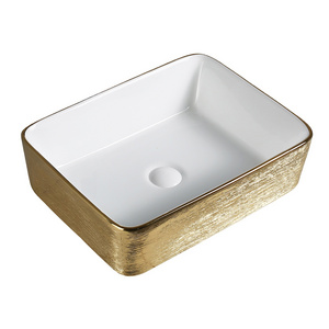 sanitary ware handmade line golden color washroom ceramic sinks art basin counter top wash basin