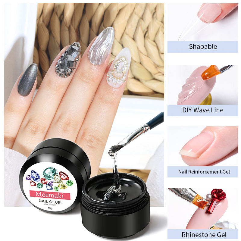 Private Label Strong Nail Glue Super Sticky Adhesive UV Gel Nail Polish Glue Crystal Rhinestone Glue Gel