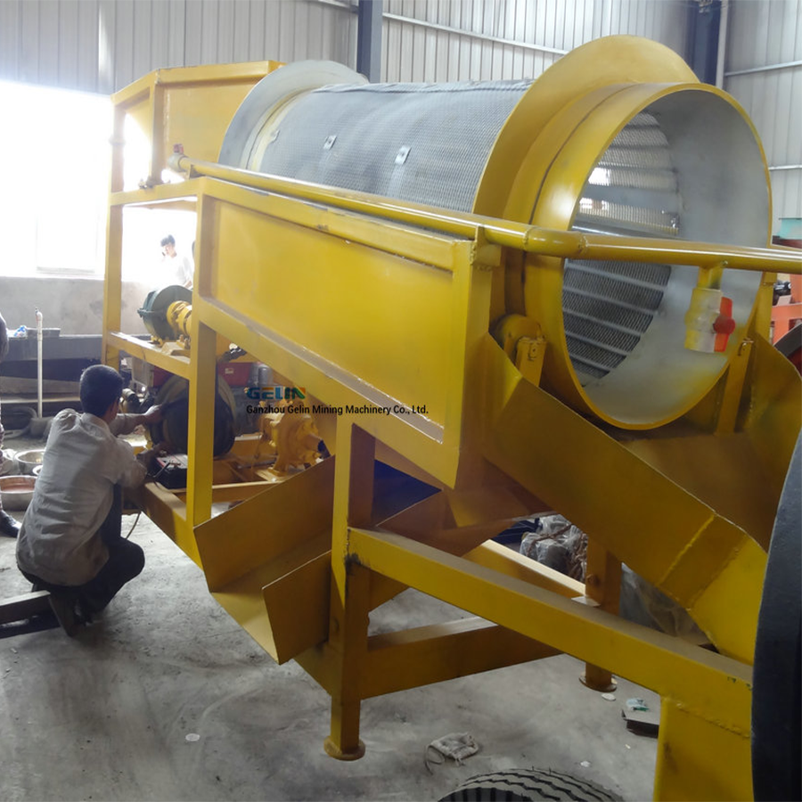 Alluvial gold washing machine with hopper and trommel for gold ore buyers, gold investors buyers