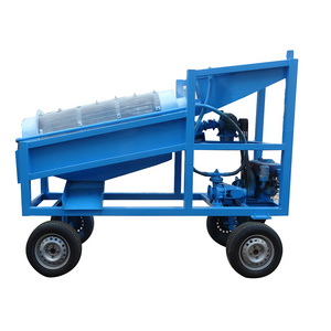 Small scale 5-10 tons alluvial gold washing plant mobile gold mining trommel screen with diesel engine