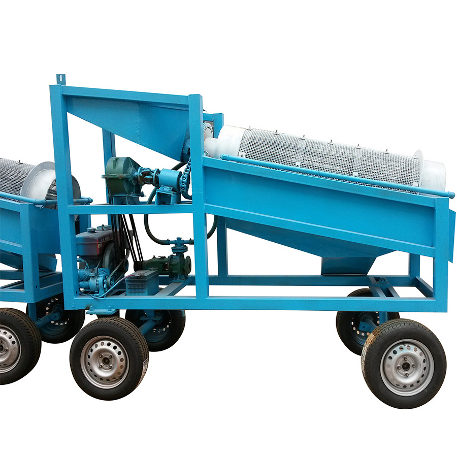 Small scale 5-10 tons alluvial gold washing plant mobile gold mining trommel screen with diesel engine