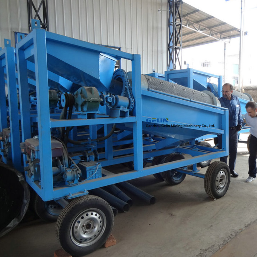 Small scale 5-10 tons alluvial gold washing plant mobile gold mining trommel screen with diesel engine