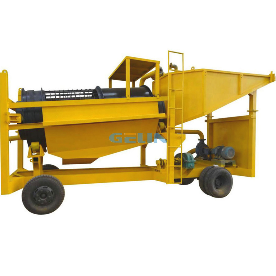 Small scale mobile gold wash plant trommel screen with hopper