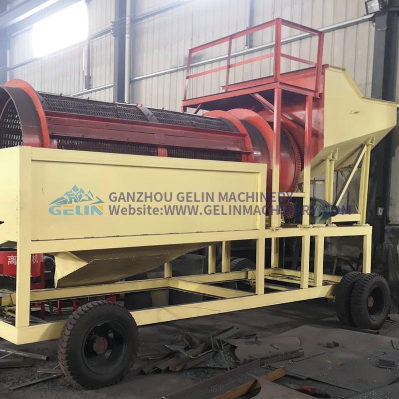 Alluvial gold washing machine with hopper and trommel for gold ore buyers, gold investors buyers