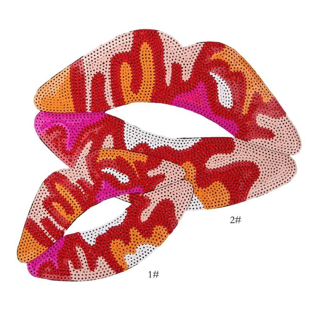 Large Red lip Sequin patches Embroidered Iron on or Sew on Applique For backpack jacket patch custom embroidery patch 28*17cm