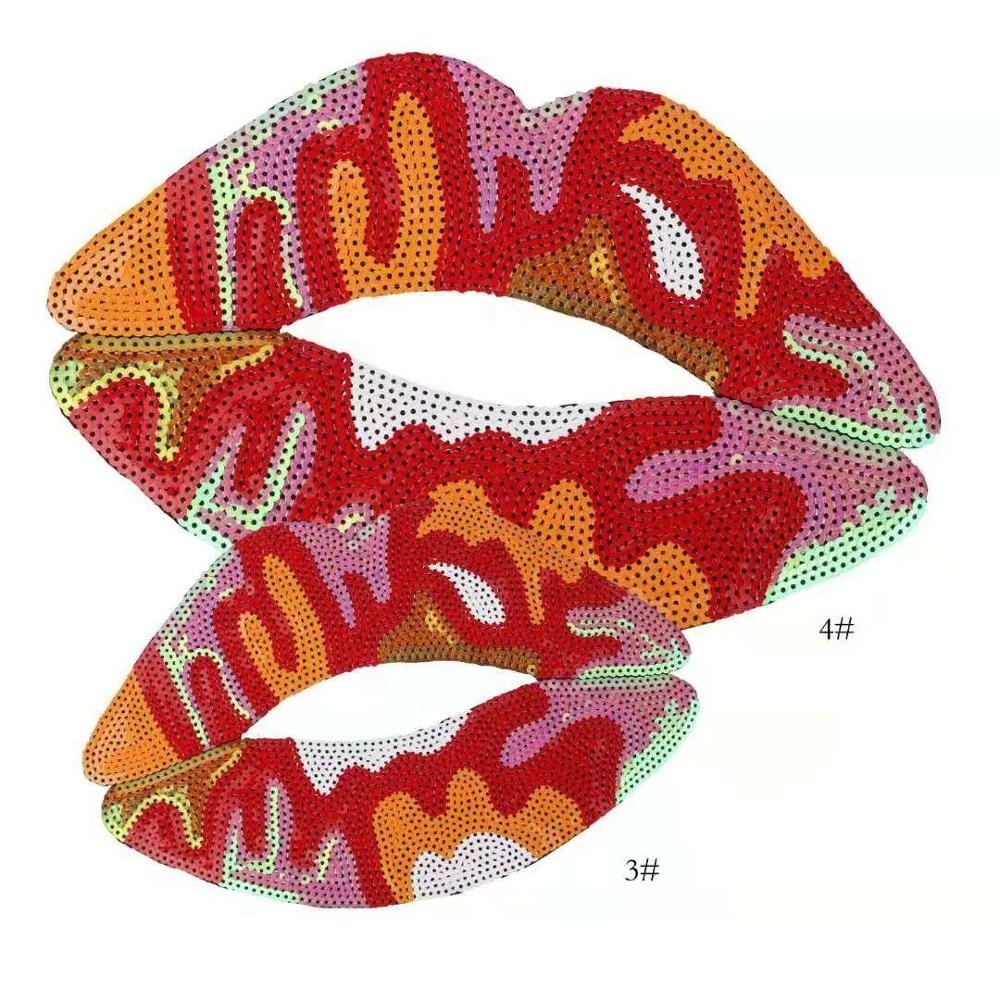 Large Red lip Sequin patches Embroidered Iron on or Sew on Applique For backpack jacket patch custom embroidery patch 28*17cm