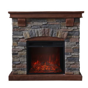 2023 classic grey MGO  fireplace heater solid wood combined with cultural stone electric fireplace mantle