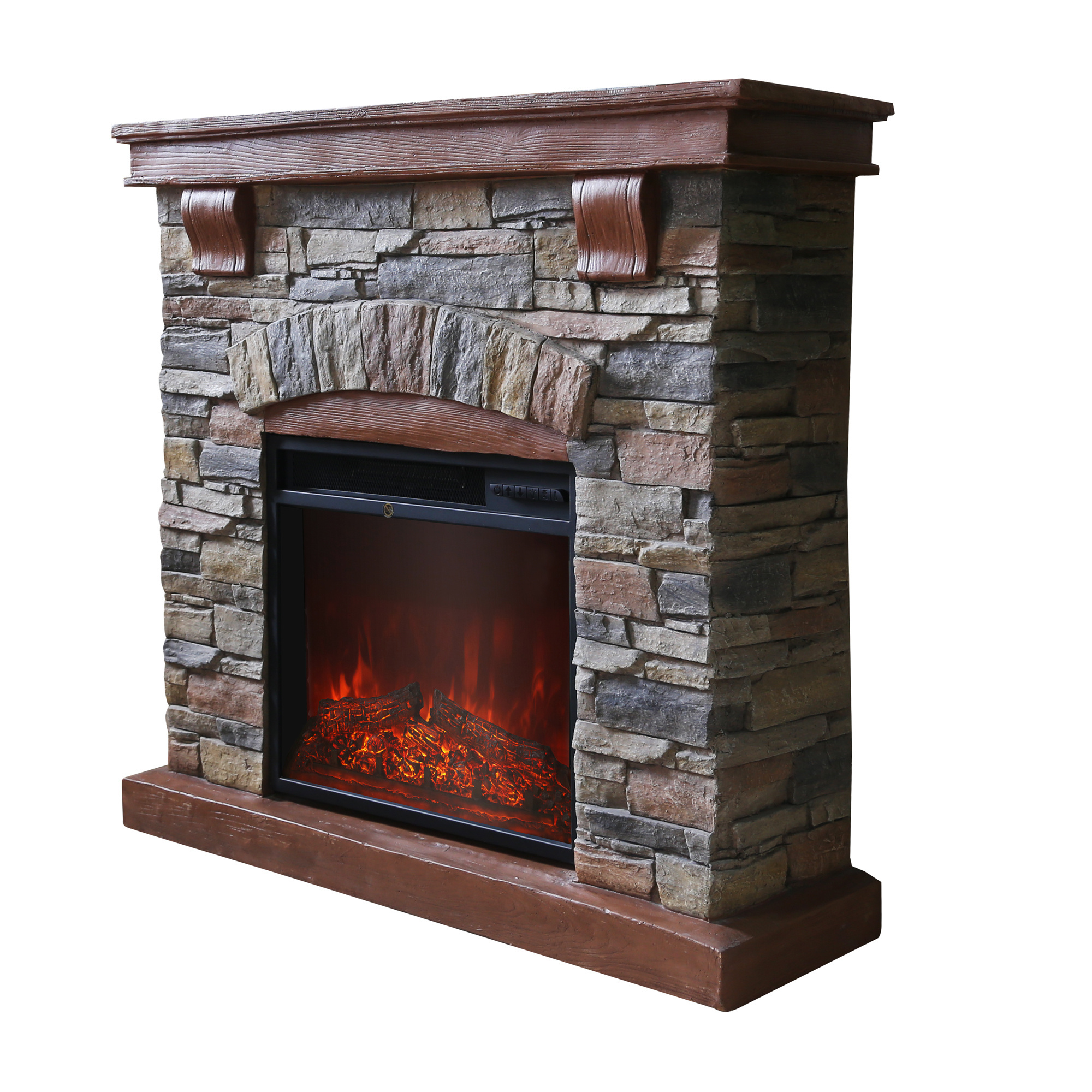 2023 classic grey MGO  fireplace heater solid wood combined with cultural stone electric fireplace mantle