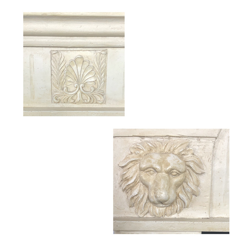 2023 Classic lion's head carved MGO stone fireplace warm white electric fireplace heater fireplace mantle