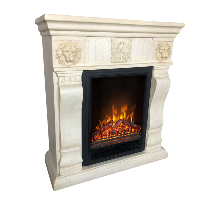 2023 Classic lion's head carved MGO stone fireplace warm white electric fireplace heater fireplace mantle