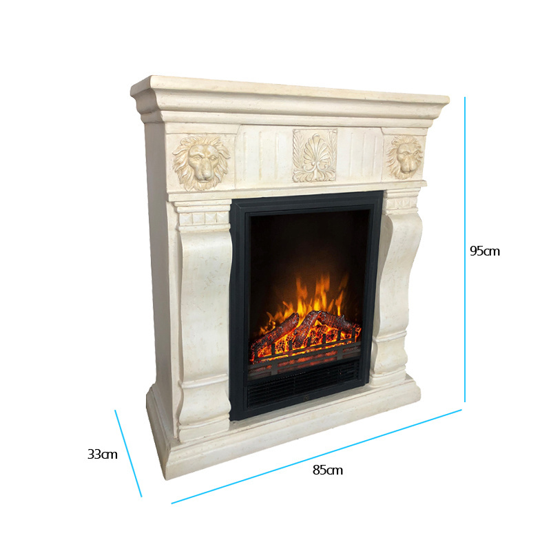 2023 Classic lion's head carved MGO stone fireplace warm white electric fireplace heater fireplace mantle