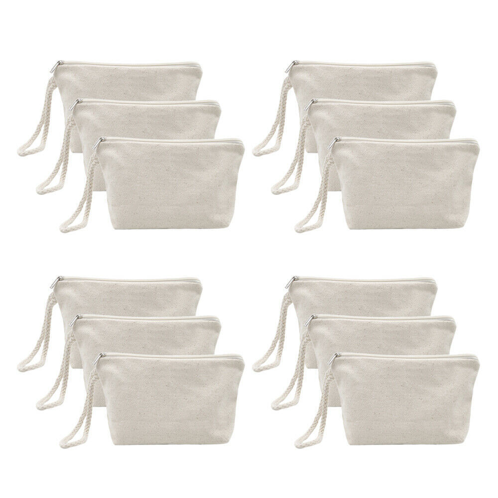 Durable Reusable Cotton Canvas Custom Cosmetic Pouch Zipper Mini Storage Bags