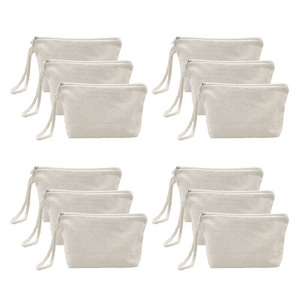 Durable Reusable Cotton Canvas Custom Cosmetic Pouch Zipper Mini Storage Bags