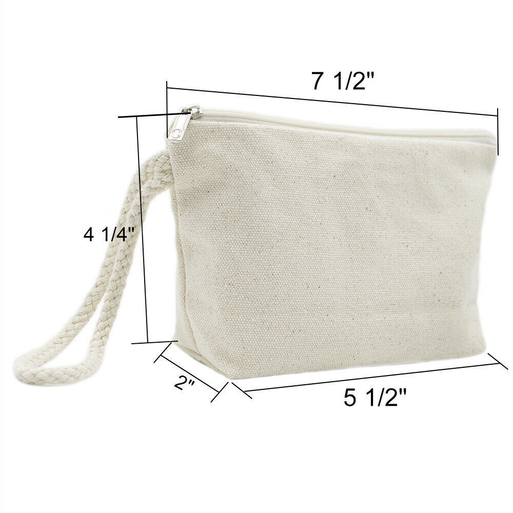 Durable Reusable Cotton Canvas Custom Cosmetic Pouch Zipper Mini Storage Bags