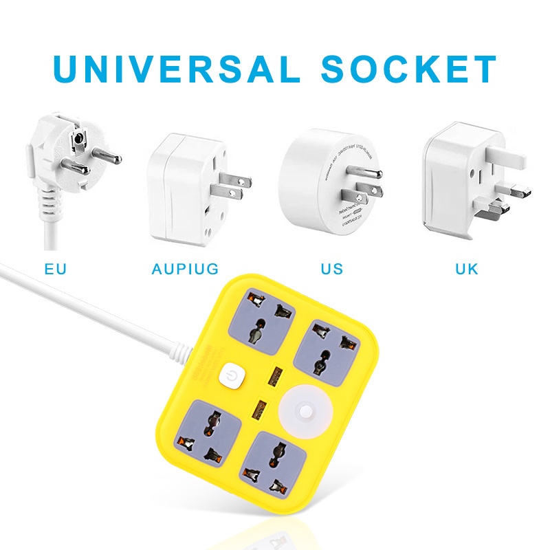 Power Strip 4 Way 2 USB Power Socket with night light Extension Plug Socket