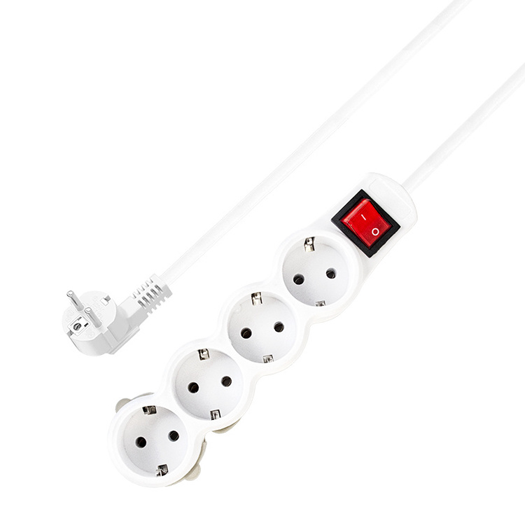 New Simple Style European Standard Power Strip 2 Pin 4 Way Output With Switch Hooked Design 1.5m Extension Board Socket