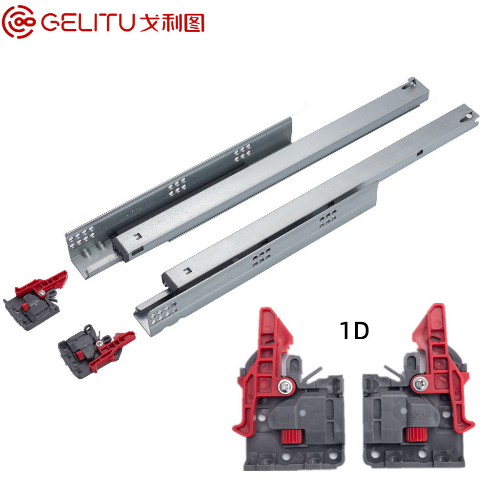 GELITU European Type Full Extension Under Mount Hardware Ball Bearing Buffer Cabinet Drawer Slide with handles