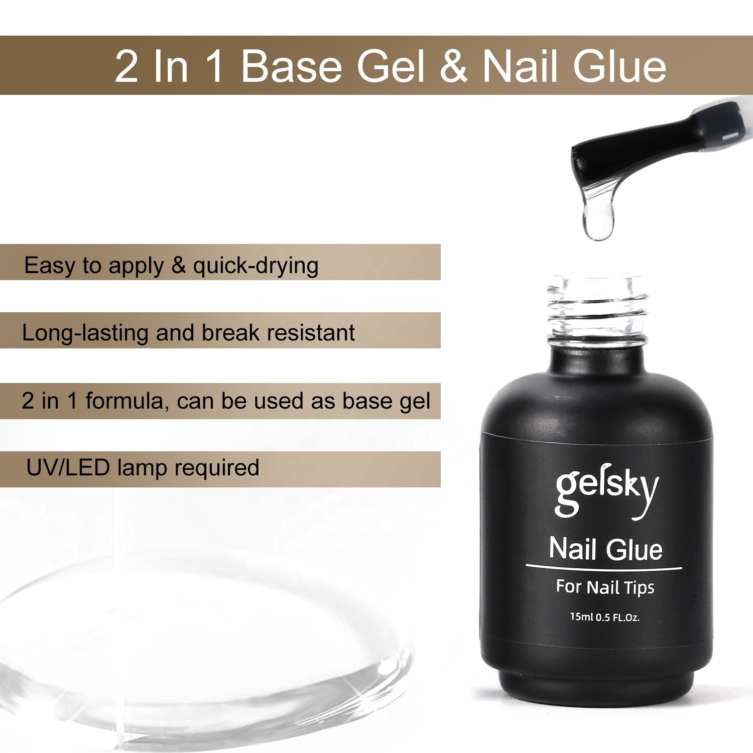 Gelsky 2 In 1 Base Gel X Soft Nails Glue Wholesale 15Ml Hard Glue For Gel Nails