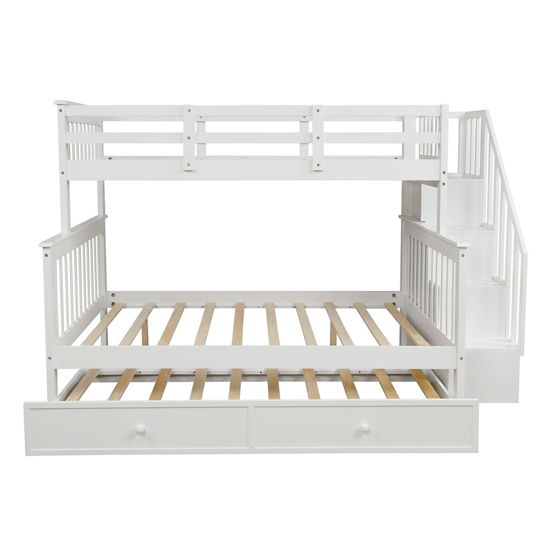 Bed For BedroomStairway Twin-Over-Full Bunk Bed With Twin Size Trundle With Storage And Guard Rail Bunk