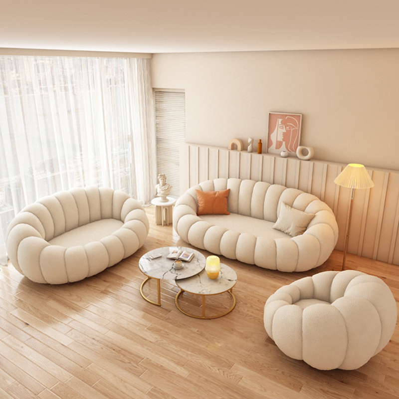 23 years new pumpkin sofa small apartment tatami lazy cute lamb velvet single double three fabric cream sofa