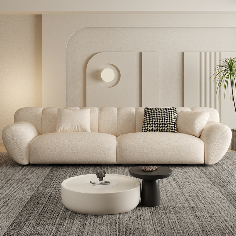 Maxky French Retro Cream Petal Sofa Light Luxury Living Room Straight Row Marshmallow Sofa Skin Feeling Milk Velvet