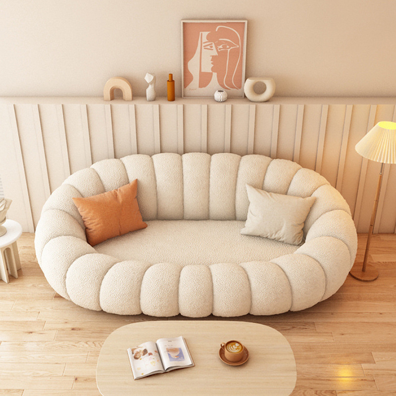 23 years new pumpkin sofa small apartment tatami lazy cute lamb velvet single double three fabric cream sofa