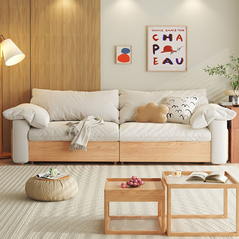 Solid wood sofa bed Japanese folding log cream wind small household living room elephant ears toffee sofa