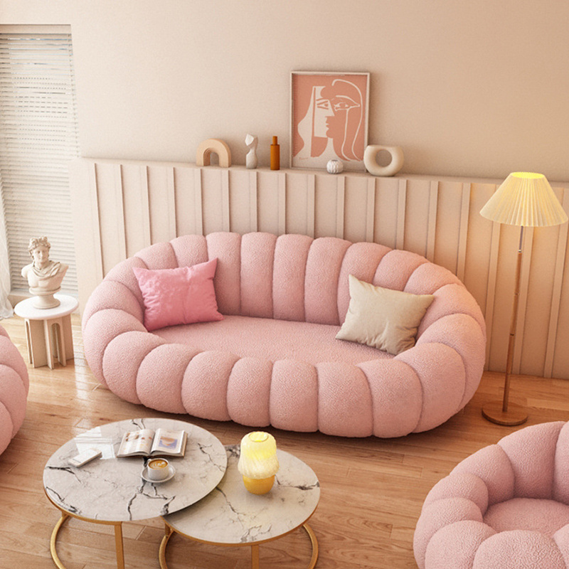 23 years new pumpkin sofa small apartment tatami lazy cute lamb velvet single double three fabric cream sofa