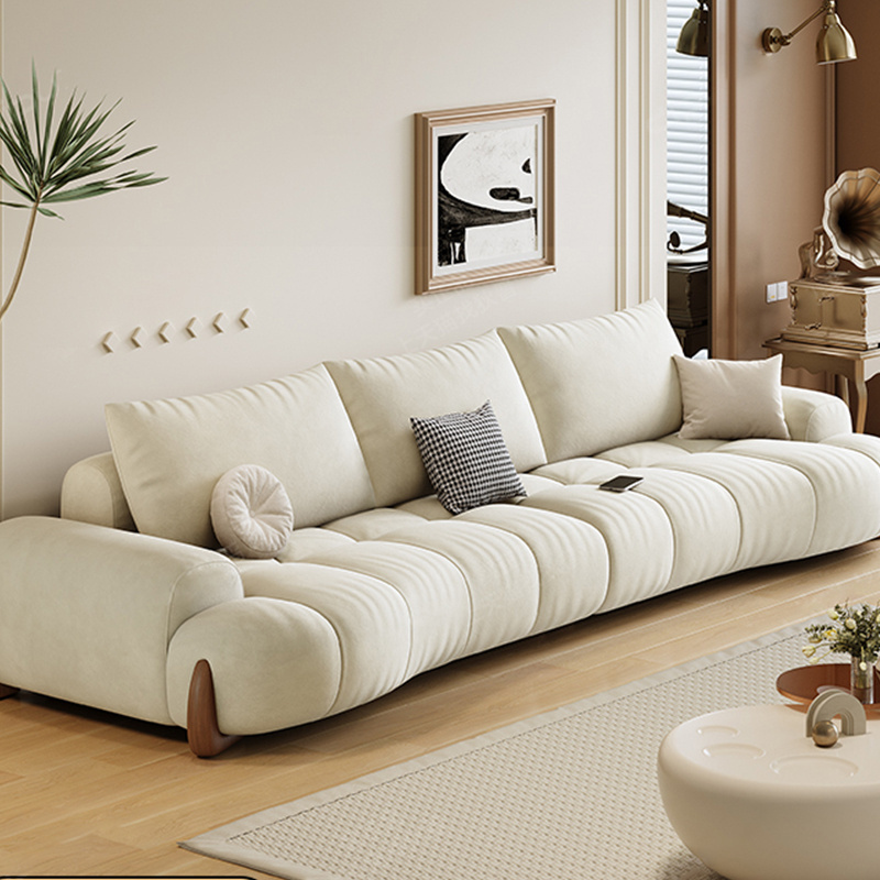 Velvet Sectional Sofa Cream Style Marshmallow Small Apartment Cat Scratch Cloth Curved Straight White Leather Sofa