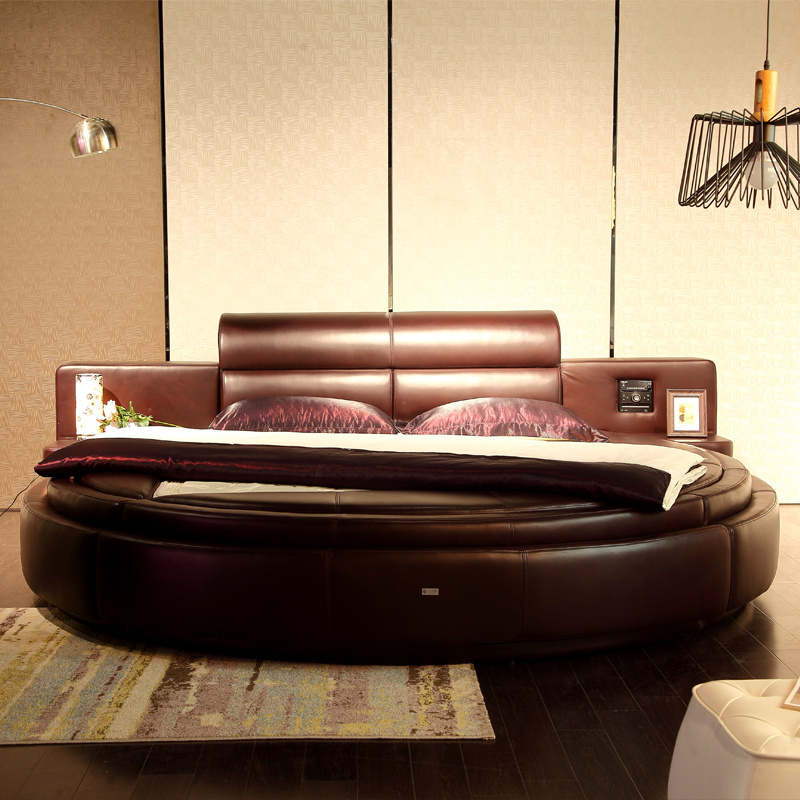 Modern Luxury Bedroom Furniture Wholesale Cheap Leather Round Bed With Upholstered Headboard