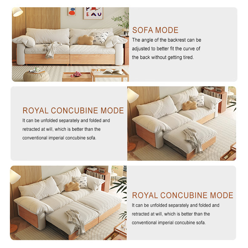 Solid wood sofa bed Japanese folding log cream wind small household living room elephant ears toffee sofa