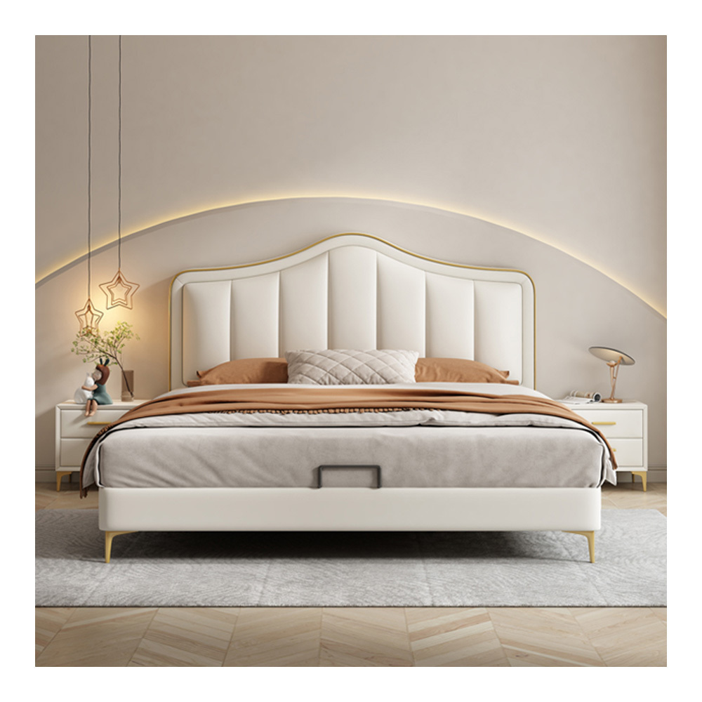 Italian minimalist master bedroom cream style leather bed 1.8m double bed light luxury solid wood storage wedding bed