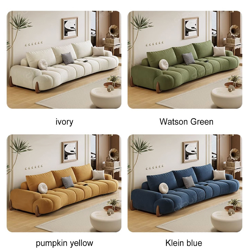 Velvet Sectional Sofa Cream Style Marshmallow Small Apartment Cat Scratch Cloth Curved Straight White Leather Sofa