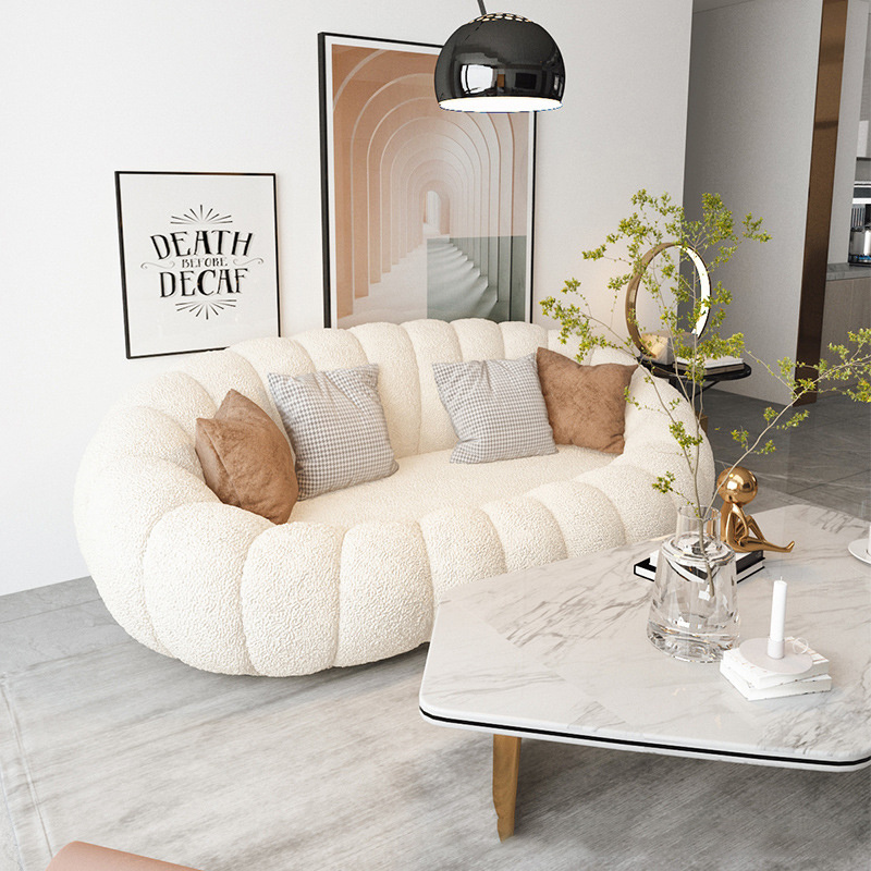 23 years new pumpkin sofa small apartment tatami lazy cute lamb velvet single double three fabric cream sofa