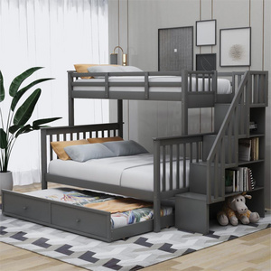 Bed For BedroomStairway Twin-Over-Full Bunk Bed With Twin Size Trundle With Storage And Guard Rail Bunk