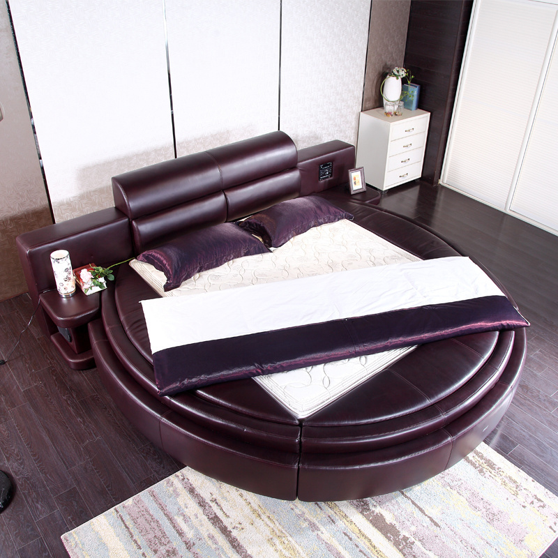 Modern Luxury Bedroom Furniture Wholesale Cheap Leather Round Bed With Upholstered Headboard