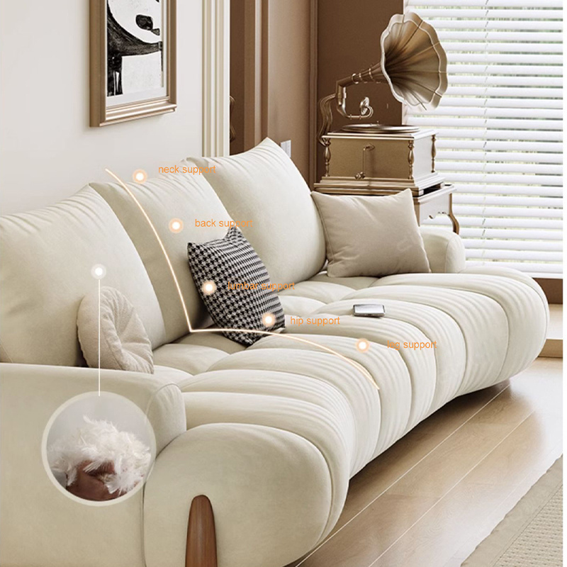 Velvet Sectional Sofa Cream Style Marshmallow Small Apartment Cat Scratch Cloth Curved Straight White Leather Sofa